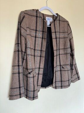 Vtg BFA Classics Blazer Sz 12 Open Front Plaid Jacket Lined Pockets Preppy